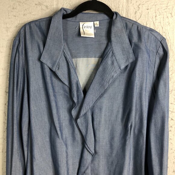 Finley Top Womens Jacket Blue Chambray Tencel Western Casual Ruffle Feminine - Picture 12 of 16